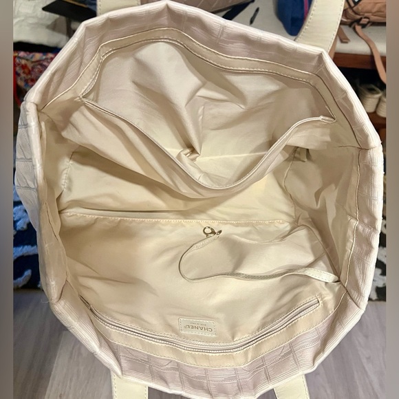 AUTHENTIC CHANEL Travel Line Beige CC Nylon, Leather Tote Bag - Picture 9 of 16